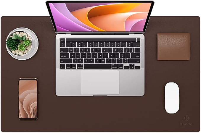 K KNODEL Small Desk Protector Mat, Leather Desk Pad (23.6"x13.8", Brown) | Non-Slip Desk Mat, Desk Pads and Blotters, Desktop Mat, Desk Protector and Cover, Office Computer, Laptop and Keyboard Mat