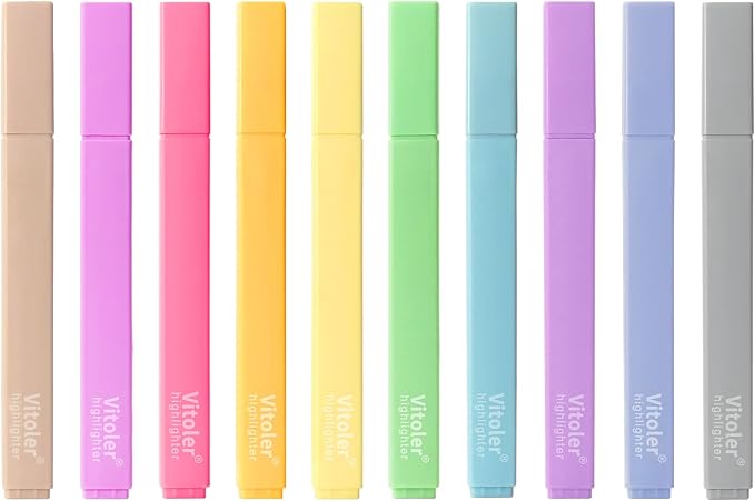 Vitole Cute Highlighters Set,Assorted Color,Quick Dry,Cute School Supplies | 10Pcs Aesthetic, Pastel,No Bleed,Dry Fast, Bible Study for Journaling Planner Notes
