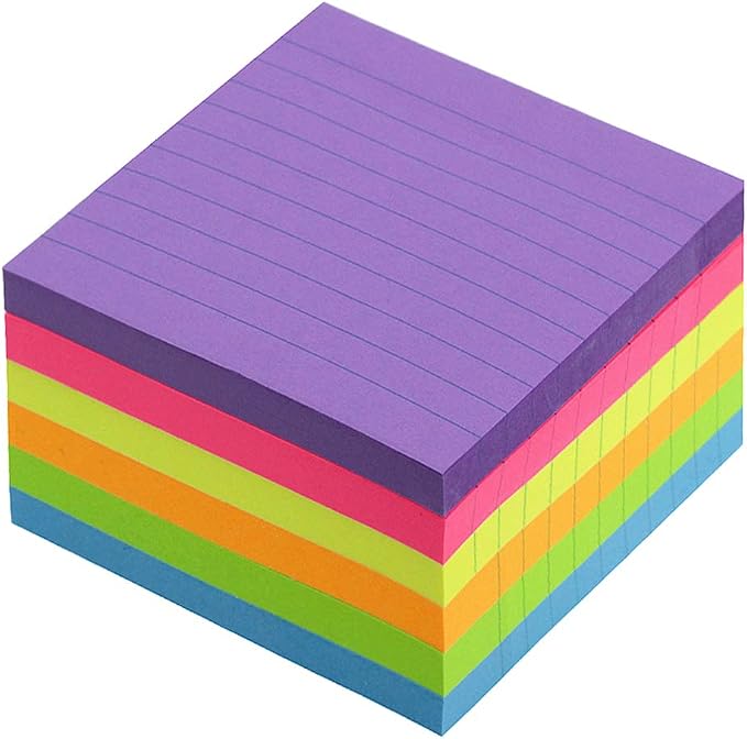 Early Buy Lined Sticky Notes 4x4 in, 6 Bright Colors, 6 Pads, 60 Sheets/Pad | self-stick repositionable design, great for lists, memos, and daily organization