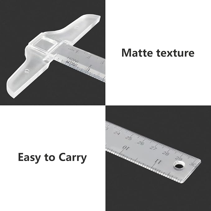 2Pcs Junior T-Square Plastic Transparent T-Ruler 30cm/ 12 Inch for Drafting & Art Framing