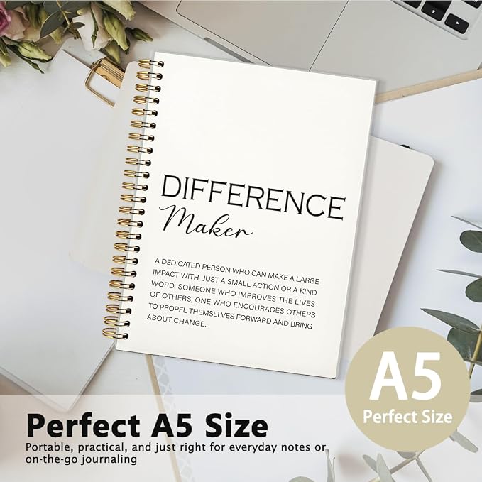Difference Maker Gift, Difference Maker Definition Spiral Notebook Journal, Motivational Notebooks, Thank You Gifts for Women Men Teacher Coworkers, Hardcover Spiral Notebook 5.5x8.3(White)