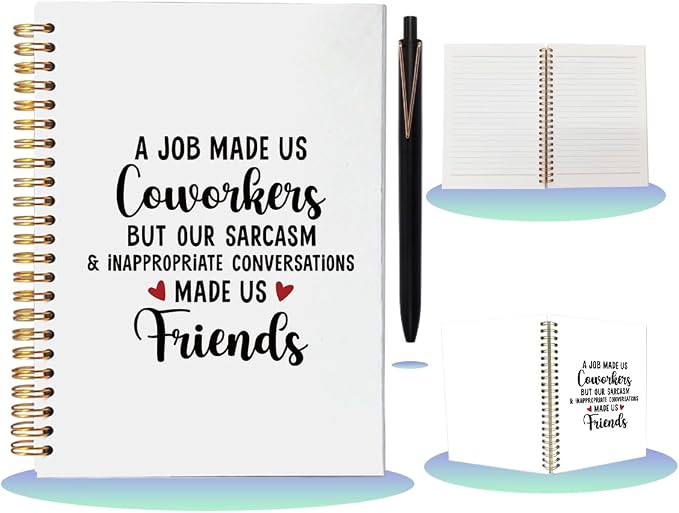 Funny Coworker Gifts for Women Men - Sarcastic A5 Spiral Notebook & Pen Set, Goodbye Farewell Gift for Coworker Leaving, Work Friend Appreciation, 80 Sheets College Ruled