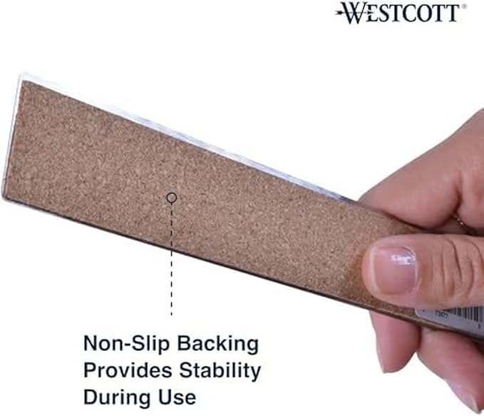 Westcott Stainless Steel Ruler Set with Non-Slip Cork Backing, Easy to Read Etched Markings, Flexible and Sturdy Design, for Crafting, Office, Classroom, Back to School Supplies, 12-Inch, 3 Pack