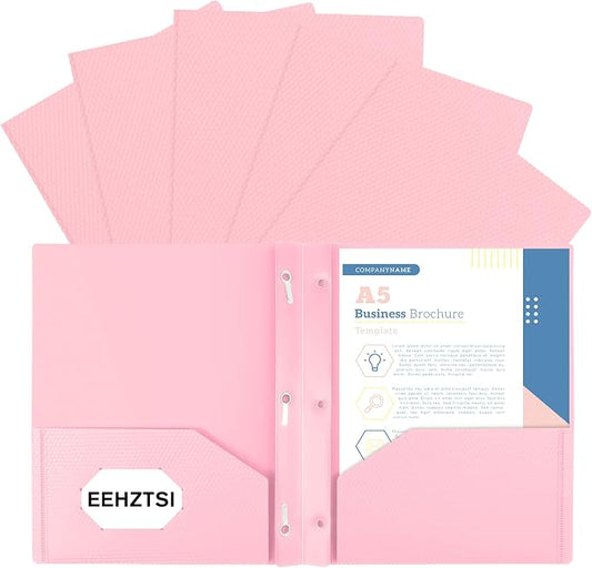 6-Pack Plastic andPockets and Prongs,2-Pocket and3 Fasteners, Pastel Folders Holds US Letter Size Paper for School/Office/Home, Pink