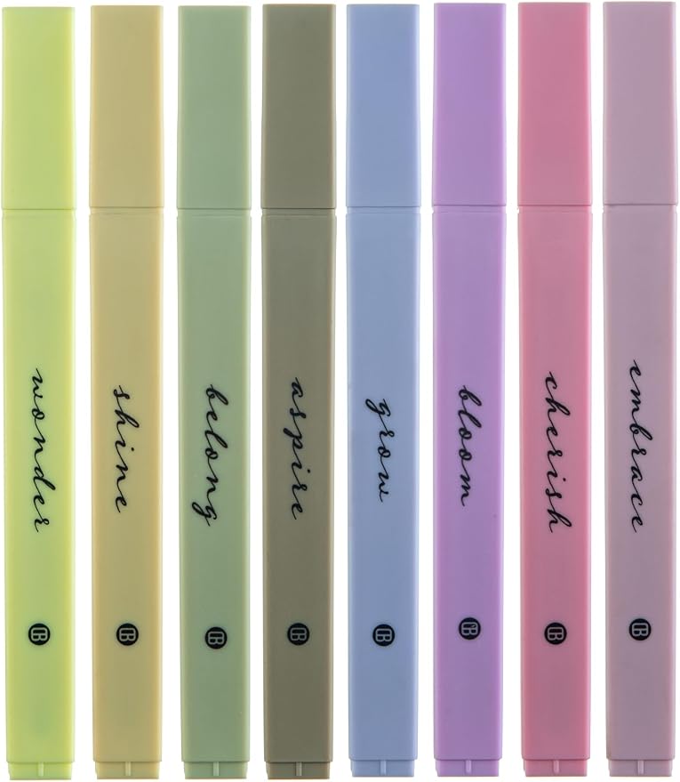 DIVERSEBEE Bible Highlighters with Soft Chisel Tip, No Bleed (Figs) | 8 Pack Assorted Colors Pens, Quick Dry, Cute Aesthetic Markers, Bible Study Journaling Supplies and Accessories