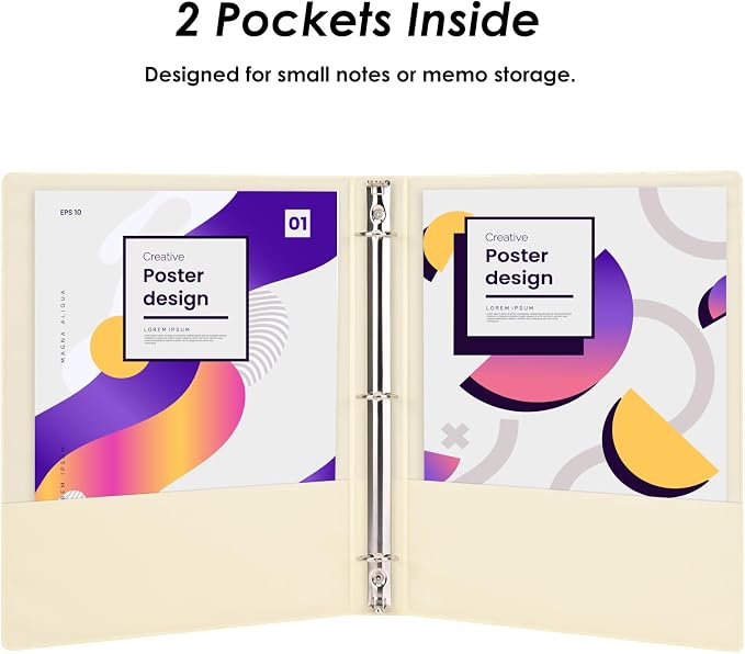EOOUT 6 Pack 3 Ring Binders 1 inch, Three Round Ring 1'' Binders with 2 Pockets Interior, 6 Assorted Pastel Color, Fits 8.5'' x 11'' Letter Size Paper for School Office Supplies