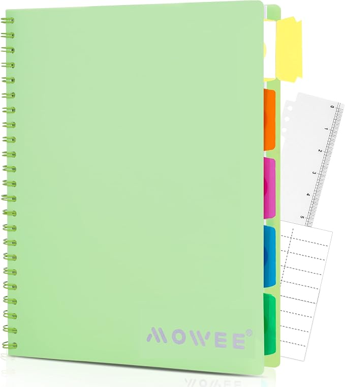 Spiral Notebook - 5 Subject Notebook, College Ruled Notebook With Dividers Pocket, Tabs Label, Ruler, 100Sheet 200 Pages, for Writing Journal, Home & Office, School Supplies, 8.5''x11'' Lime | 200 Pages, 11" Ruler, 8.5"x11" Lime, Pocket Dividers with T...
