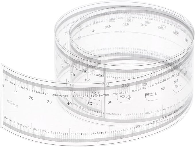 HARFINGTON Film Flexible Ruler 50cm 0.1mm Scale with R Angle & Width Lines PET Plastic Folding Straight Ruler Calibration Soft Ruler Measuring Tool for Factory, Transparent