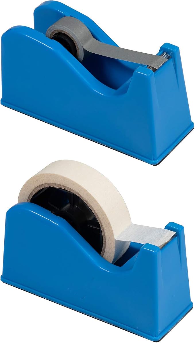 Desktop Tape Dispenser Adhesive Roll Holder (Fits 1" & 3" Core) with Weighted Nonskid Blue