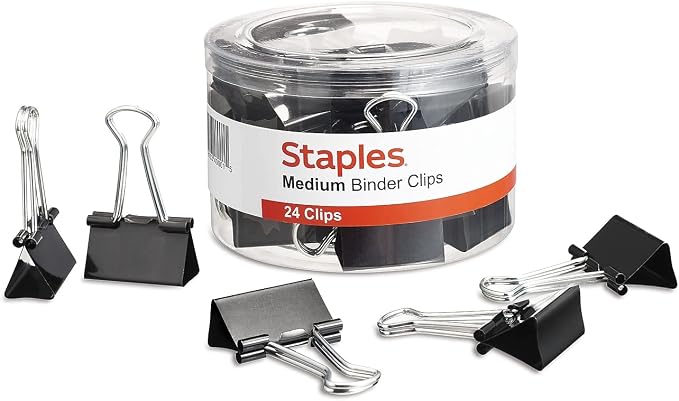 Staples Binder Clips, Medium Size, 1.25" Width, Black, 72 Pack – Strong Hold Clips for Paper Stacks & Office Files
