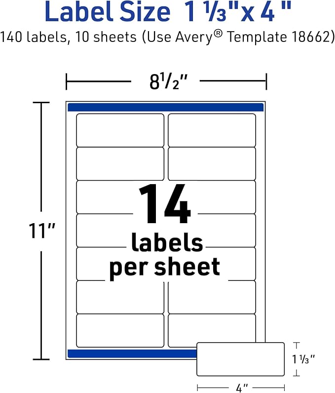 Avery Printable Address Labels, Sure Feed Technology, 1-1/3" x 4", Matte Clear, Permanent Adhesive, Inkjet Printable, 140 Blank Mailing Labels, Great Product Merchandising, Jars, and More (18662)