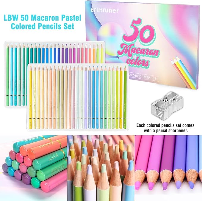 LBW 50 Macaron Pastel Colored Pencils Professional Soft Core for Adults Beginners Sketching Shading