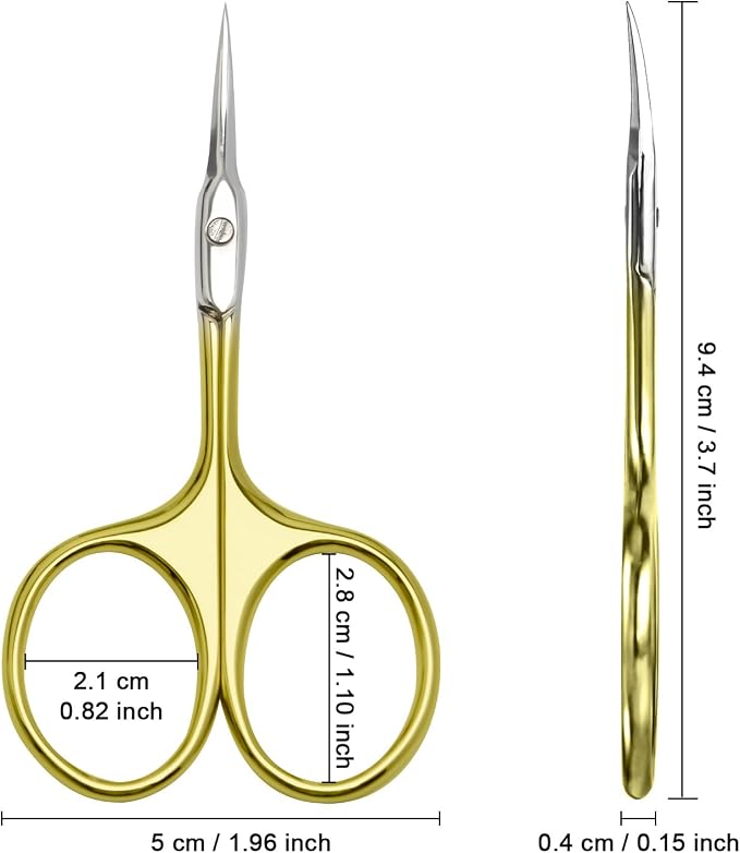 CGBE Cuticle Scissors, Extra Fine Curved Eyebrow Scissors, Gold | Stainless Steel, Round Handle, Precise Pointed Tip, Hangnail And Dry Skin Trimming, Russian Manicure Care
