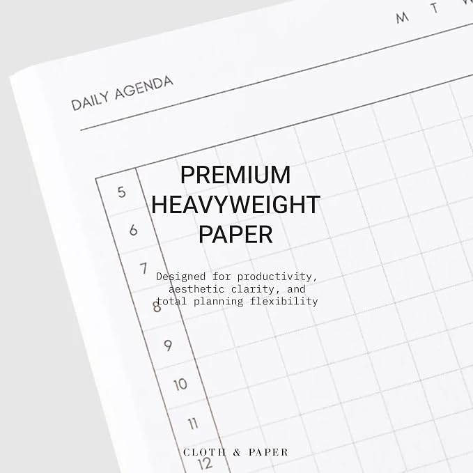 Cloth & Paper Travel Notebook | Daily Planner Agenda – Aspen | Pocket Plus Planner Notebook 3.2" x 6" | Productivity Planner with Hourly Schedule Layout for Planning & Time Blocking – Soft Touch Cover