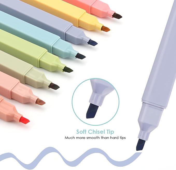 YISAN Highlighters Assorted Colors,Pastel Bible Highlighters No Bleed,Soft Chisel Tip,Cute Aesthetic for Book Journal,8-Pack