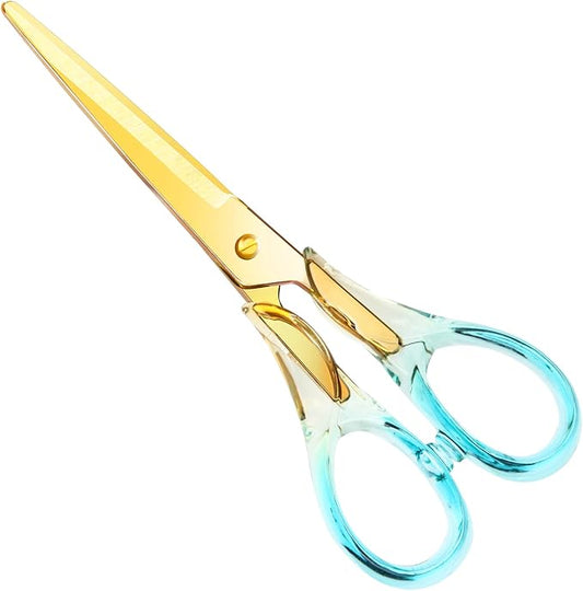 Aesthetic Blue Transparent Acrylic Scissors, 6.3" Craft Shears with Gold Sharp Stainless Steel Blades for Home Office & School, Cute Stationery Tools for Scrapbooking & Gift Wrapping