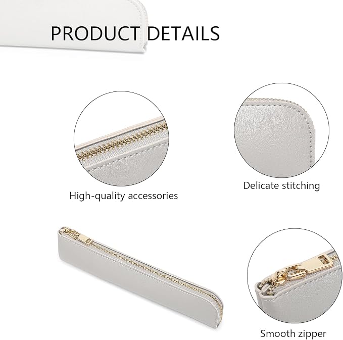 Slim Pencil Case Small Pencil Pouch Pen Case (Pearl Silver/FL)