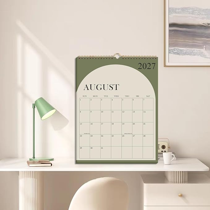 Large Calendar 2026-2027 with Spiral Bound - 18 Month Big Calendar from July 2026 to December 2027, Vertical Large Monthly Calendario 2026-27 for Wall, 22" x 17", Green