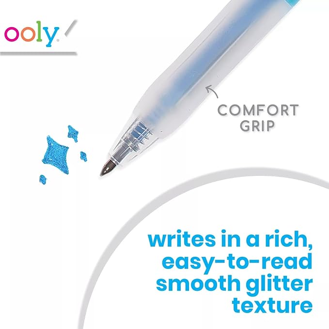 Ooly Oh My Glitter Gel Pens, Set of 4, Retractable | Ages 6+, Retractable, Cute School and Art Supplies for Girls, Planner Pen with Comfort Grip, for Decorations and Office Use