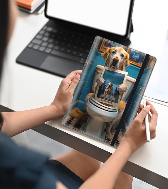 A5 Leather Lined Journal Notebook, 200 Pages Hardcover Executive Notebook for Men Women Office School Note Taking, Thick Writing Paper Daily Journal with Bookmarks/Indexes,Golden Retriever