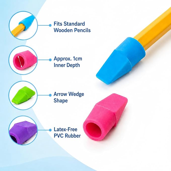 Sukh Cap Erasers for Pencils Pulk - Pencil Top Erasers Cap Erasers Toppers for Latex Free Assorted Colors School Supplies for Teachers Classroom Home and Office (Pack of 100)