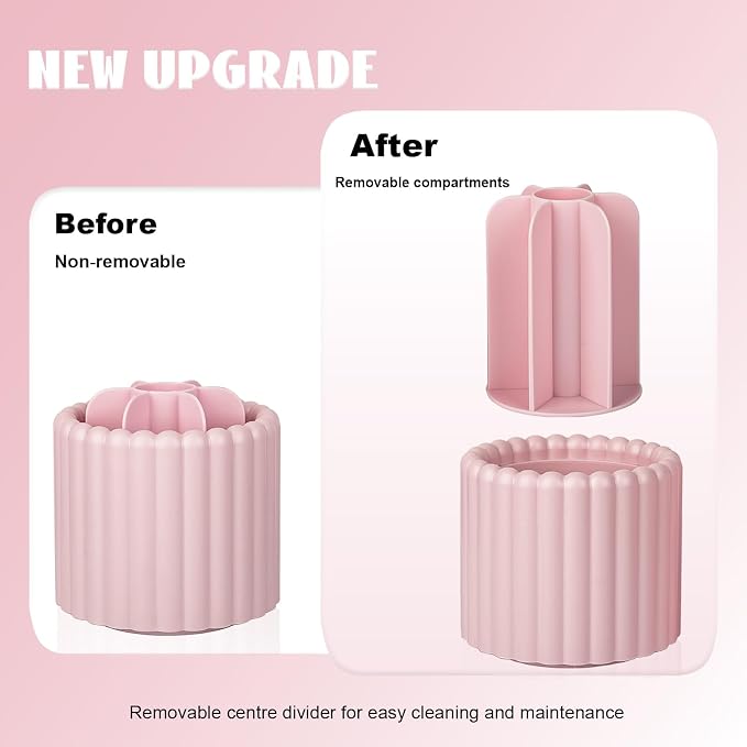 Anyoifax 360 Rotating Makeup Brush Holder 7 Slots Make Up Brush Organizer Removable Spinning Cosmetic Brushes Storage Pen Holder for Vanity, Dresser, Desk, Pink | 7 Slots Make Up Brush Organizer 360 Spinning Cosmetic Storage Pen Holder for Desk, Vanity...