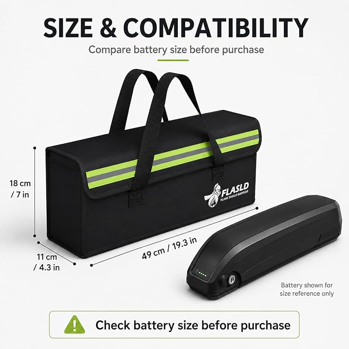FLASLD 2-Pack Lipo Fireproof Bag Ebike Accessories Battery Charging Case Charge Explosionproof Bag Large Capacity Lipo Battery Storage Guard Safe Box (19.3 x 4.3 x 7in)