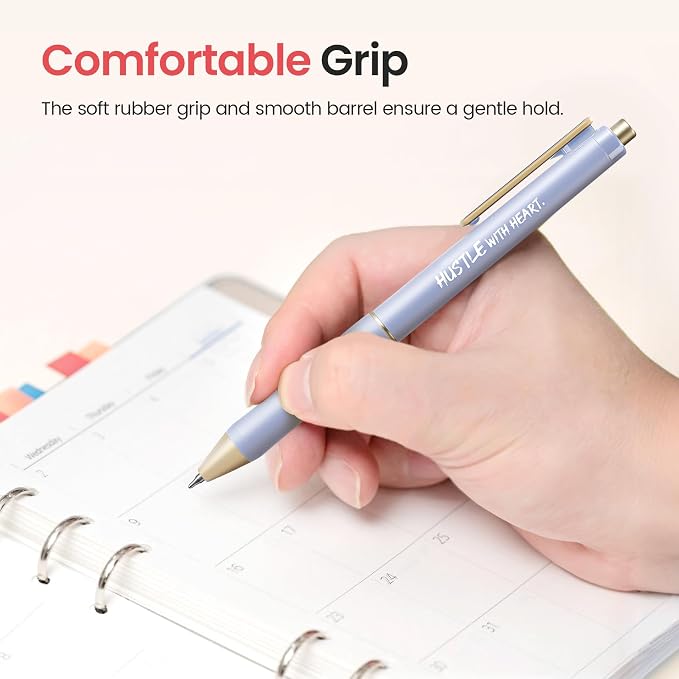 Taja Gel Pens, 6 Pcs Quick Dry Black Gel Ink Pens, 0.5mm Fine Point Smooth Writing Pens for Journaling and Note Taking, Cute Aesthetic Pens for Women & Men-Inspire