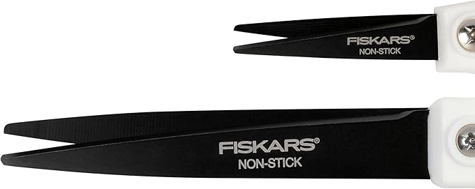Fiskars Everyday Fashion Scissors 2-Pack, Non-Stick Stainless Steel Blades, 8" & 5" Scissors Set, Ergonomic SoftGrip Handles for Home, Office & Craft Cutting, White & Green Forest Fern Color
