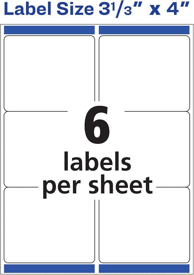Avery Printable Shipping Labels, Sure Feed Technology, 3-1/3" x 4", White, Laser/Inkjet Printable, 60 Blank Mailing Labels (15264) (Pack of 2)