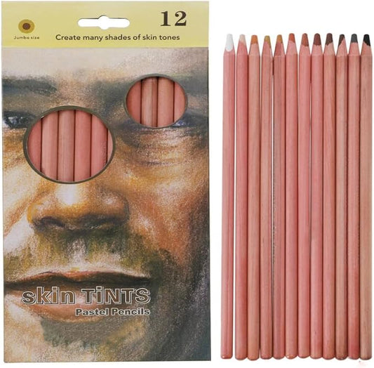 12 Pcs Professional Soft Pastel Pencils Skin Tints Colored Pencil for Portraits Sketching Shading Skin Tone Drawing Pencils for Artists & Beginners