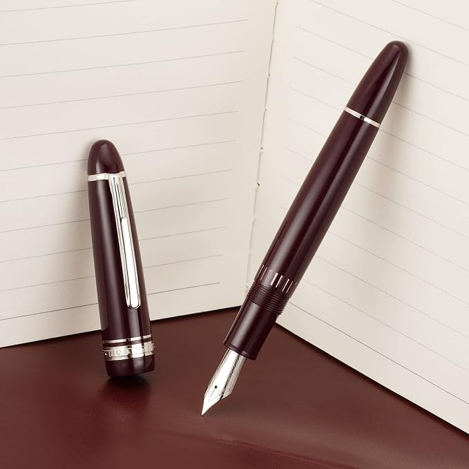 erofa Majohn P136 Piston Fountain Pen Medium Nib with Box, Red Resin Writing Pen Set