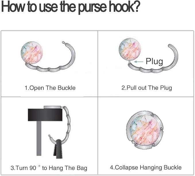 Bosketo Foldable Purse Hook Womens Bag Table Hanger Collection Desk Hooks for Purse (6pack Pretty Marble Hook)