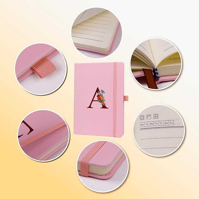 Pink Notebook for Women, 5.7"X8.3" A5 Journal Notebook with Letter Z, Dual-Sided Writing Notebook with Dividers, Cute Leather Journal for Work, Business, School, Meetings, Travelers, Small Notebook