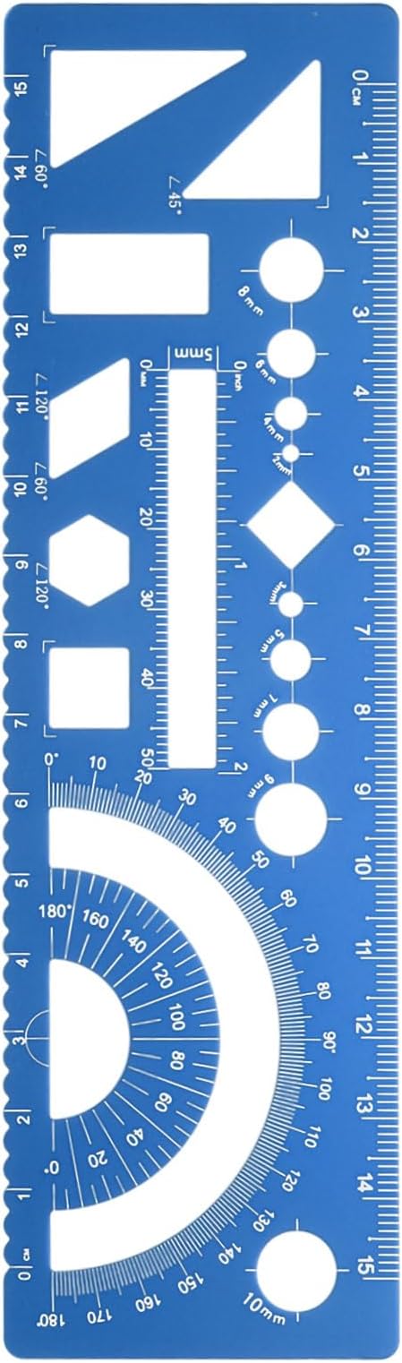 HARFINGTON Multifunctional Geometric Rulers 15cm Metric and SAE Aluminum Straight Edge Protractor Angle Math Measuring Ruler Geometric Drawings Templates for Drawing Drafting, Blue