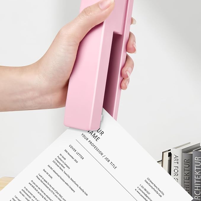 Office Desktop Stapler - 25 Sheet Capacity with 830 Staples and Staple Remover,Staplers for Desk,Non-Slip for School, Home, Pink