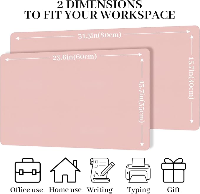 Leather Desk Pad Mat, Computer Pink Desk Mat Non-Slip, PU Large Mouse Pad for Desk, Waterproof Keyboard Mat Pink Desk Accessories for Office/Home/Decor, 23.6" x 13.7"