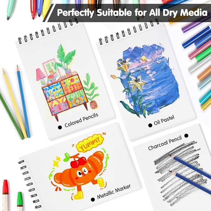 8.3" x 5.8" Hardcover Sketchbook, Top Spiral Bound Art Journal Sketchbook, 60 Sheets 92LB/150 GSM Acid-Free Drawing Bright White Mixed Media Paper for Adults Beginners Artists.Grass Green