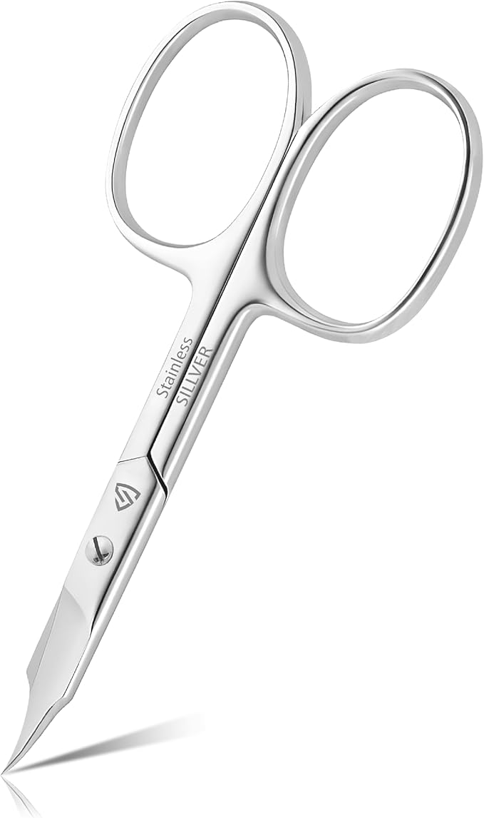 SILLVER Nail Scissors Curved for Nail Tips - Stainless Steel Nail & Cuticle Scissors for Manicure & Pedicure - Professional Grooming Scissors for Mustache, Beard & Dry Skin - Manicure scissors
