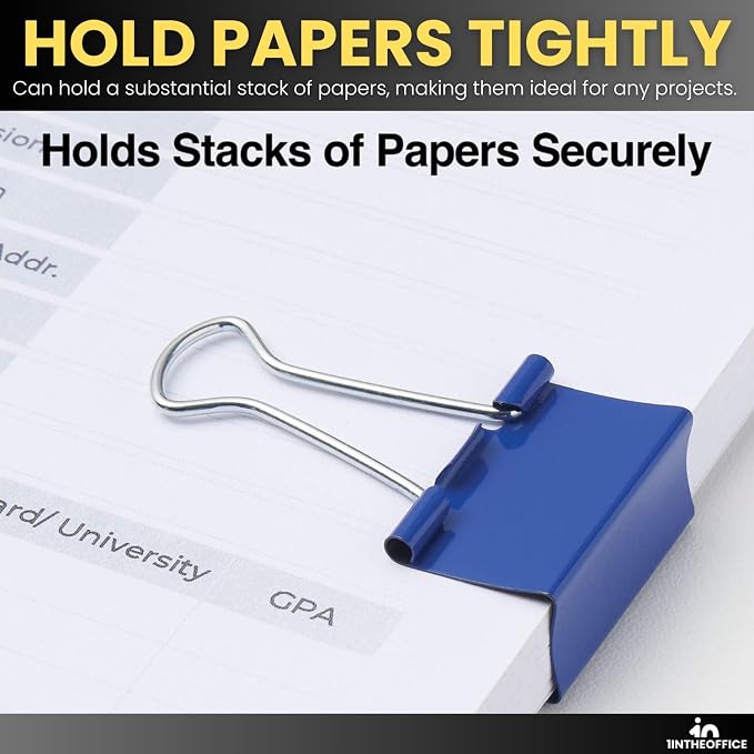 1InTheOffice Medium Binder Clips, Paper Clamps, Colored Binder Clips, 5/8" Capacity, Assorted Color, 24 Pack