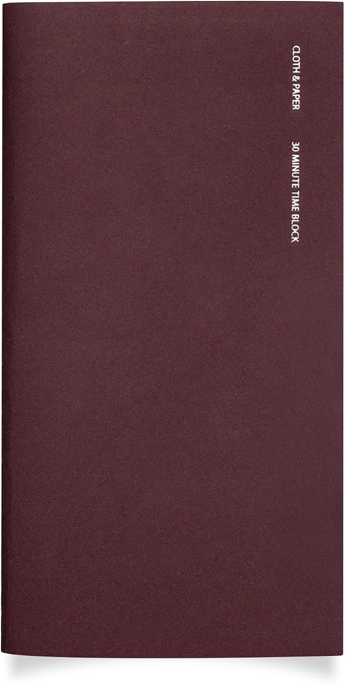 Cloth & Paper Travel Notebook | Time Blocking Planner – Bordeaux | Pocket Plus Daily Schedule Planner 3.2" x 6" | 30 Minute Time Block Layout for Planning, Scheduling & Productivity – Soft Touch Cover