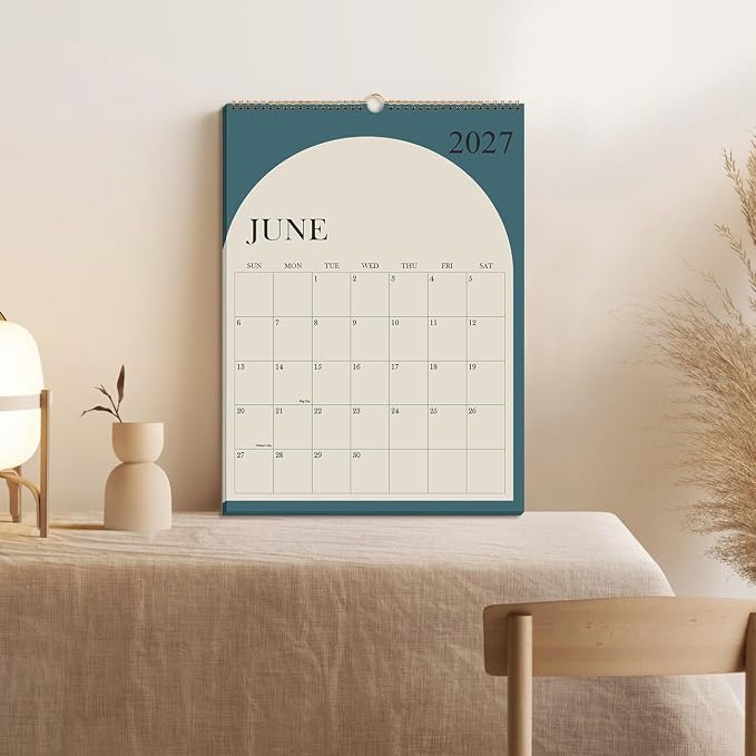 Wall Calendar 2026-2027 - 18 Months Calendar 2026-2027 from July 2026 - December 2027, 2026-27 Wall Hanging Calendar Planner with Thick Paper, 12" x 14.5", Cyan