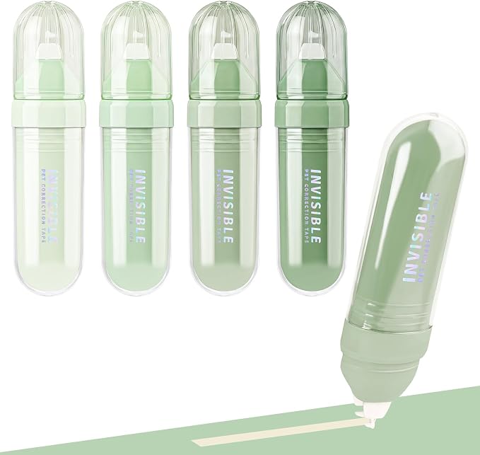 Temiary 4P Correction Tapes, Beige Core Smooth Pull Out for Writing, Green | Smooth Pull Out Aesthetic Cream Correction Tape Gradient Set, Quick Dry Applicator for Students School Office Supplies