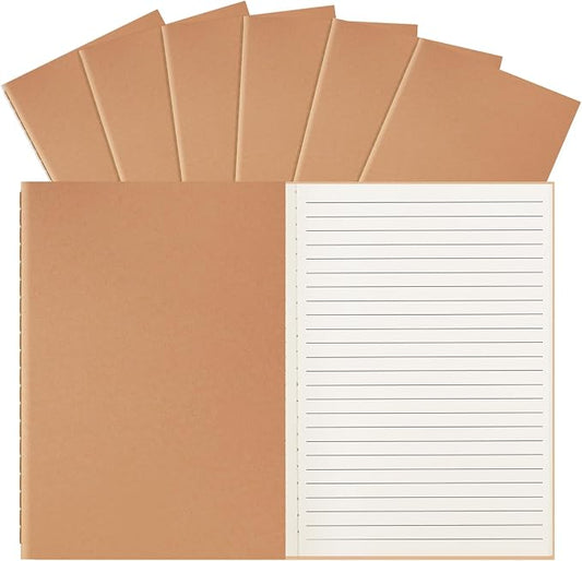 ALKALO 6 Pack A5 Ruled Lined Kraft Notebooks Bulk, Journaling Notebooks, A5 Lined College Ruled Notebook, 8.3x5.5 Inches 60 Pages Travel Journal Notebooks Set for Work, School, Writing