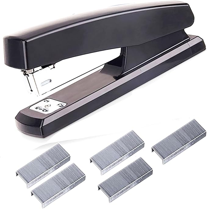 Labor Saving Black Desktop Staple, 4.8 Inch Stapler with 500 Pcs No.12 Staples for 20 Sheets Capacity (Black)
