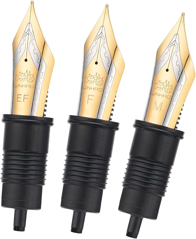 Set of 3 Jinhao X159, 1935 and 9019 Fountain Pen Replacement Nib Parts (EF, F and M) Gold Trim