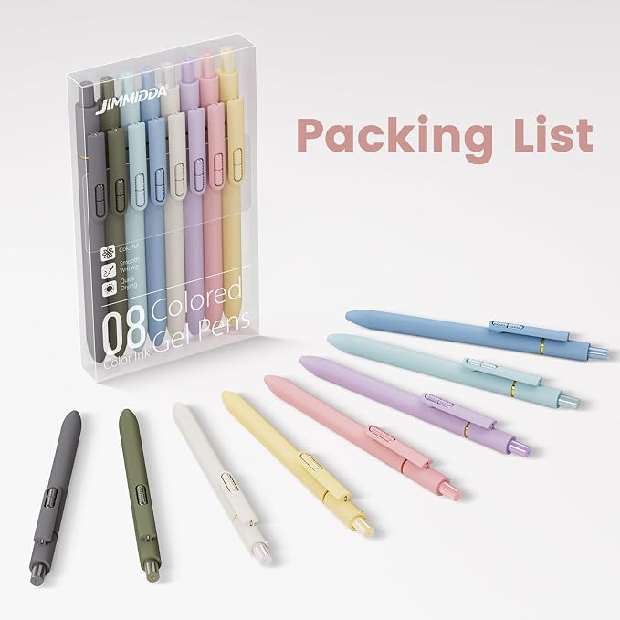 8 Pack Colored Gel Pens with Fidget, Morandi Color Ink No Smudge | 0.7mm Fine Point Smooth, Left-Handed Quick-drying Coloring Pens for Journaling, School Office Supplies, Gift for Women Men