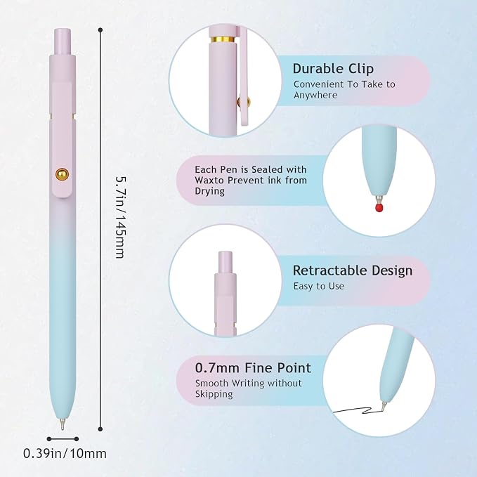 Ddaowanx Gel Pens, 0.7mm Quick Dry Fine Point Smooth Writing Pens, Cute Office School Supplies Gifts for Women (12 Pcs Gradient, Black)