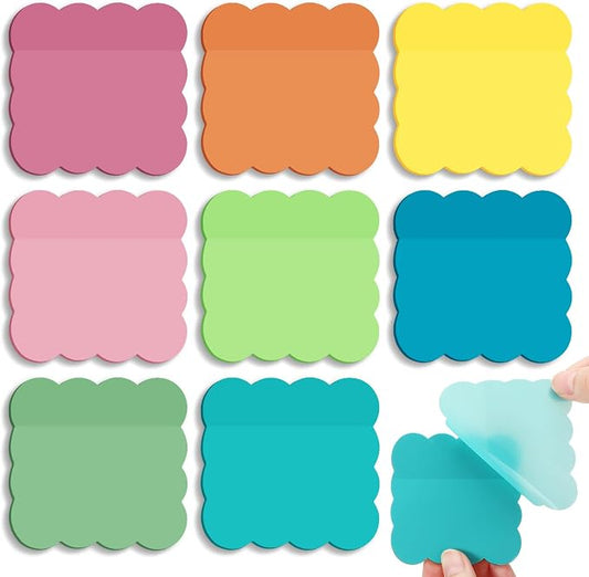 Eaasty 400 Sheets Transparent Scalloped Sticky Notes 2.8x2.8 Clear Sticky Notes 8 Pads Cute Wavy Translucent Pads Waterproof See Through Note for Bible Study Annotation School Office(Bright Colors)