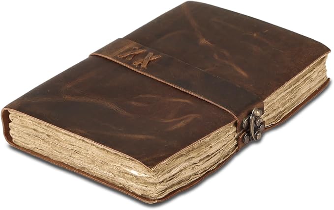 Vintage Leather Journal Handmade Buffalo Deckle Edge Paper – Leather Bound Journal for Women Men Vintage C-Lock Closure Ideal for Writing & Travel for Artists